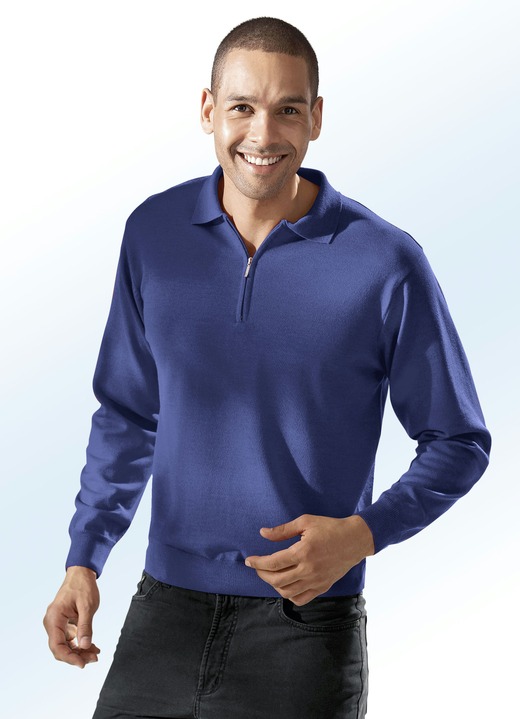 Uni - Tragangenehmer Polopullover in 4 Farben Uni - Tragangenehmer Polopullover in 4 Farben, in Größe 046 bis 062, in Farbe JEANSBLAU MELIERT