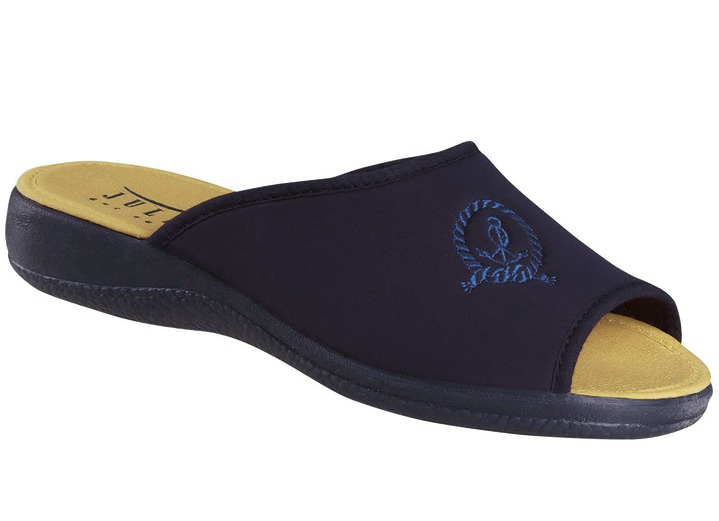 Sandaletten & Pantoletten - Bequeme und trendige Stretch-Pantolette, in Größe 036 bis 042, in Farbe BLAU Ansicht 1