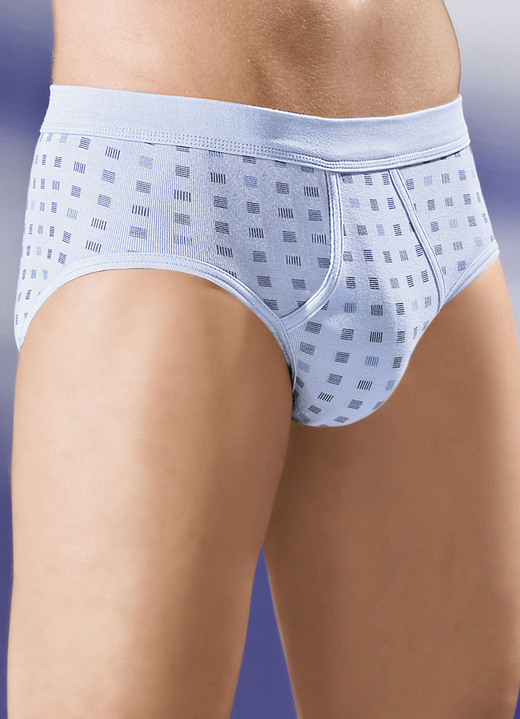 Unterhosen - Schiesser Zweierpack Slips aus Feinripp, mit Eingriff Unterhosen - Schiesser Zweierpack Slips aus Feinripp, mit Eingriff, in Größe 005 bis 009, in Farbe HELLBLAU-GRAFIT-BUNT