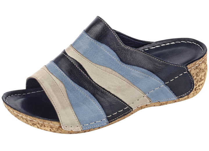 Damenschuhe - Gemini Pantolette in pfiffiger Optik, in Größe 036 bis 042, in Farbe BLAU-KIESEL Ansicht 1