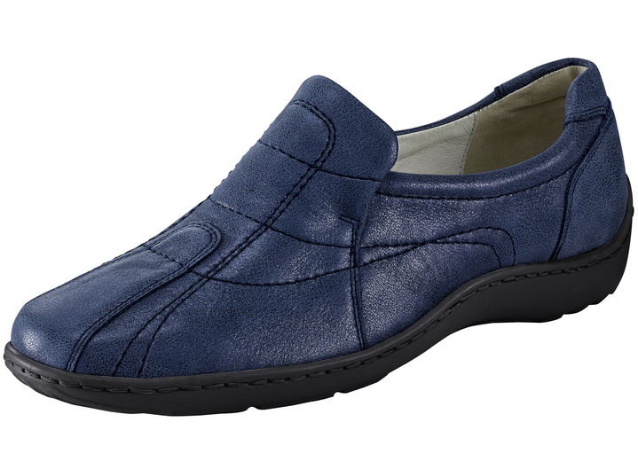 Weite H - Waldläufer, bequeme Damen-Slipper, Weite H, mit herausnehmbarem Fußbett, in Größe 4 bis 8 1/2, in Farbe STAHLBLAU Ansicht 1