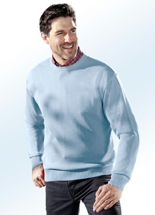 Uni - Pullover mit rundem Halsausschnitt in 4 Farben Uni - Pullover mit rundem Halsausschnitt in 4 Farben, in Größe 044 bis 062, in Farbe BLEU