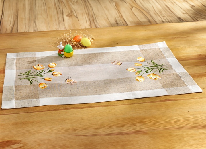 Wohnaccessoires - Tisch- und Raumdekoration mit Tulpen und Schmetterlinge, in Größe 102 (Läufer, 40/ 85 cm) bis 404 (Kissenbezug, 40/ 40 cm), in Farbe SEKT Ansicht 1