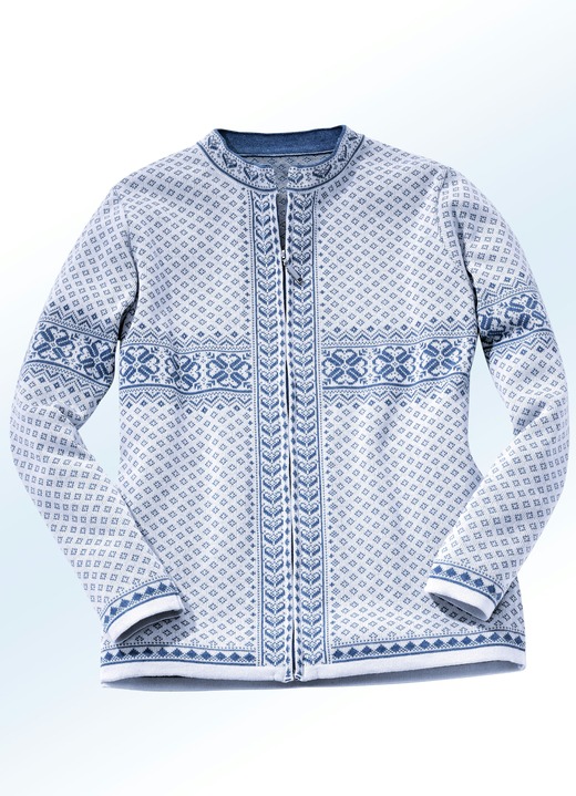 Strickjacken - Strickjacke in Jacquard-Dessin, in Größe 036 bis 052, in Farbe ECRU-JEANSBLAU Ansicht 1