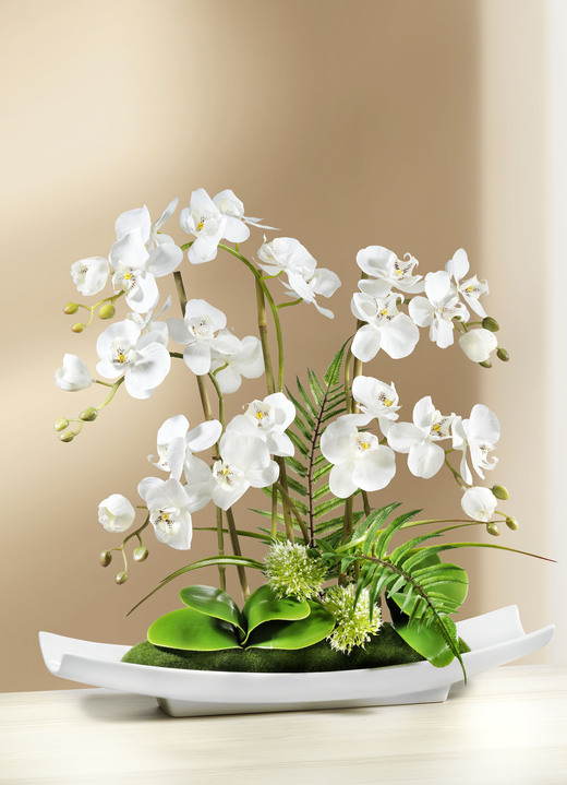 Wohnaccessoires - Orchideen-Gesteck in Schale, in Farbe WEISS Ansicht 1