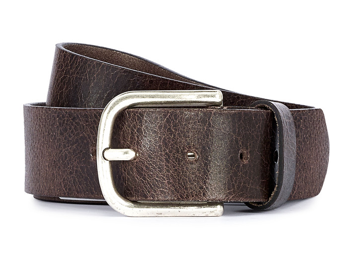 Herrenmode - Klassischer Herren-Gürtel, aus Leder, 4 cm breit, in Größe 090 bis 120, in Farbe DUNKELBRAUN Ansicht 1