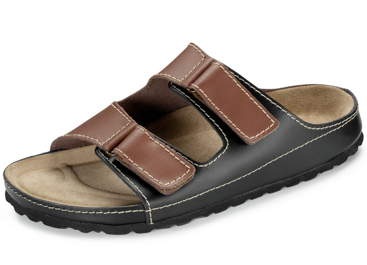 Sandalen & Pantoletten - GINO GALANTE, klassische Herren-Pantoletten, aus Leder Sandalen & Pantoletten - GINO GALANTE, klassische Herren-Pantoletten, aus Leder, in Größe 040 bis 046, in Farbe MARONE-SCHWARZ
