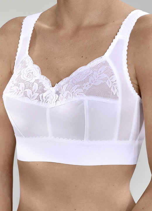 BH mit Spitze - BH mit extrabreitem Unterbrustband, in Größe 080 bis 120, in Cup B, in Farbe WEISS Ansicht 1