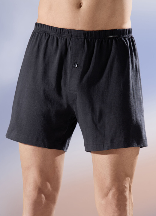 Inspiration - Schiesser Zweierpack Boxershorts, knöpfbarer Eingriff, in Größe 005 bis 010, in Farbe SCHWARZ