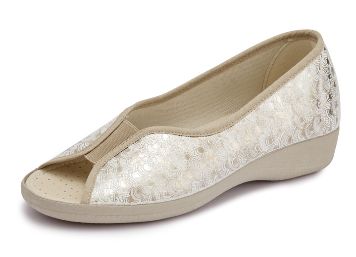 Weite H - Slipper in Goldbeige aus Textilmaterial, in Größe 035 bis 042, in Farbe GOLDBEIGE Ansicht 1