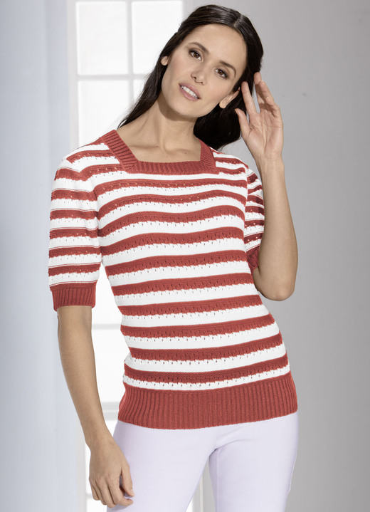 3/4-Arm - Pulli in Ringeldessin, in Größe 036 bis 052, in Farbe TERRA-WEISS
