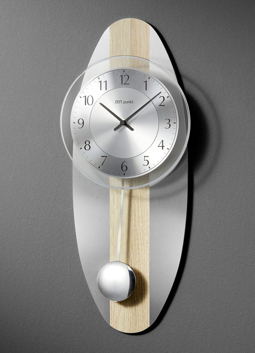 Wohnaccessoires - Wanduhr mit Funkuhrwerk, in Farbe SILBER-EICHE-SONOMA Ansicht 1