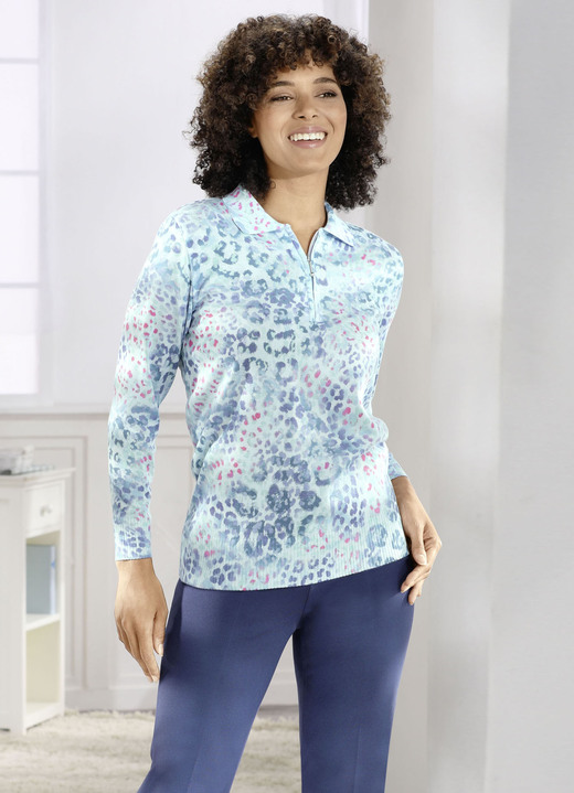 Langarm - Pullover in weich fließender Qualität, in Größe 036 bis 052, in Farbe EISBLAU-MULTICOLOR Ansicht 1