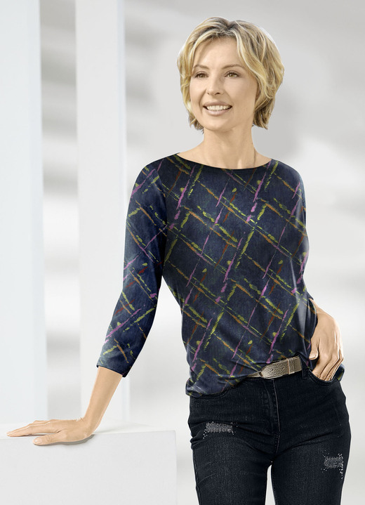 - Shirt mit farbbrillantem Druck, in Größe 036 bis 052, in Farbe PETROL-LILA-KIWI