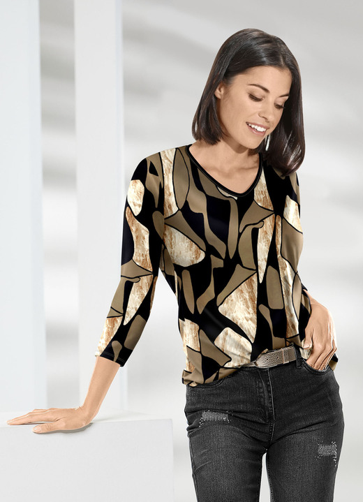 3/4-Arm - Shirt mit farbbrillantem Inkjet-Druck 3/4-Arm - Shirt mit farbbrillantem Inkjet-Druck, in Größe 036 bis 052, in Farbe SCHWARZ-BRAUN-ECRU