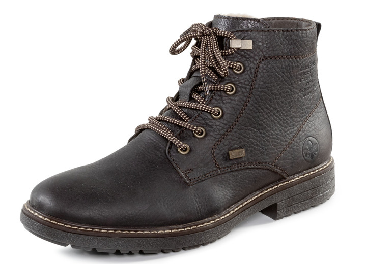 Stiefeletten - Rieker Schnür-Boot mit Warmfutter aus Lammfell und Plüschmaterial Stiefeletten - Rieker Schnür-Boot mit Warmfutter aus Lammfell und Plüschmaterial, in Größe 040 bis 047, in Farbe DUNKELBRAUN
