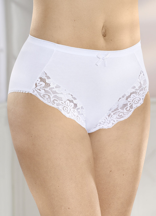 Slips - Dreierpack Slips mit elastischer Spitze, in Größe 038 bis 050, in Farbe WEISS Ansicht 1