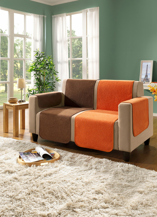 Sessel- & Sofaüberwürfe - Hochwertige Wohnaccessoires mit Bandeinfassung, in Größe 101 (Sesselschoner, 50x150 cm) bis 865 (2 Armlehnenschoner, 50x 70 cm), in Farbe BRAUN Ansicht 1
