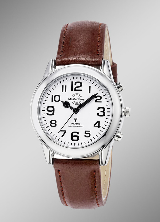- Funk-Herrenuhr mit Lederband und sprechender Zeitansage, in Farbe  Ansicht 1
