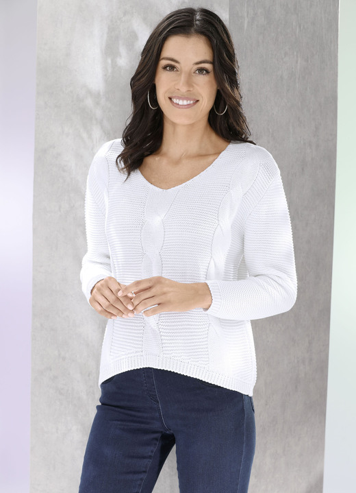 Basics - Pullover mit kürzerem Vorderteil, in Größe L(44/46) bis XS(32/34), in Farbe ECRU Ansicht 1