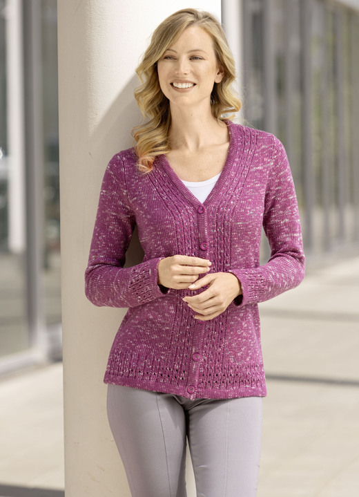 Strickjacken - Strickjacke aus Melangegarn, in Größe 038 bis 054, in Farbe BEERE MELIERT Ansicht 1