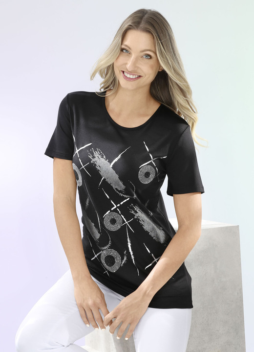 - Shirt mit silberfarbenem Kontrast-Druck, in Größe 036 bis 052, in Farbe SCHWARZ Ansicht 1