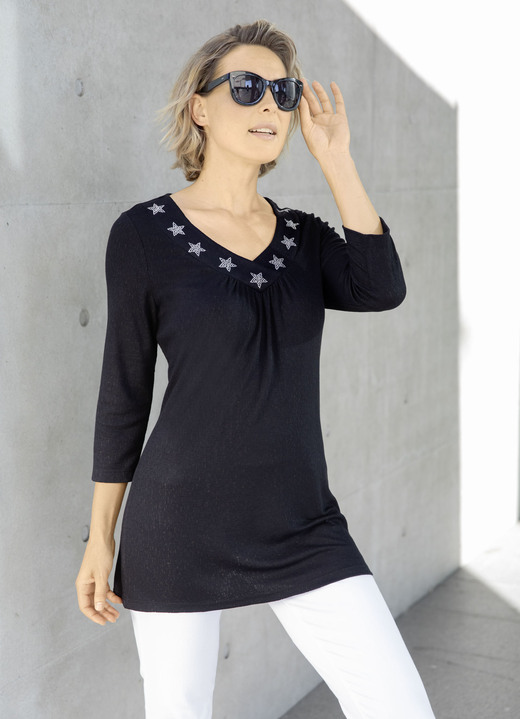 - Hübsches Longshirt mit Strasszier, in Größe 042 bis 046, in Farbe SCHWARZ
