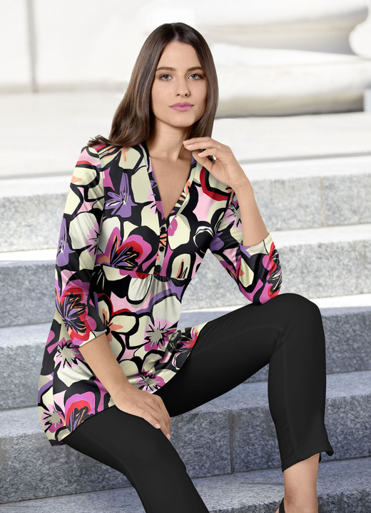 3/4-Arm - Shirt-Tunika mit farbbrillantem Druck 3/4-Arm - Shirt-Tunika mit farbbrillantem Druck, in Größe 036 bis 054, in Farbe ECRU-FLIEDER-BUNT