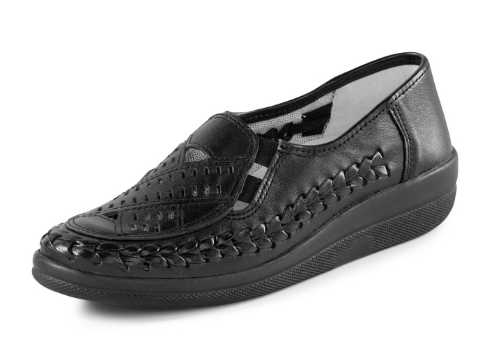 Slipper & Schnürschuhe - ELENA EDEN Slipper luftig durchbrochen und mit Flechtdurchzug, in Größe 036 bis 042, in Farbe SCHWARZ Ansicht 1