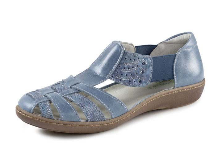 Sandaletten & Pantoletten - ELENA EDEN Riemchen-Sandale aus Nappaleder und effektvoll geprägtem Veloursleder, in Größe 035 bis 042, in Farbe JEANS Ansicht 1