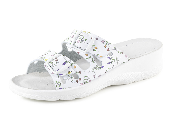 - Pantolette mit floralem Druck, in Größe 036 bis 041, in Farbe WEISS-BUNT Ansicht 1