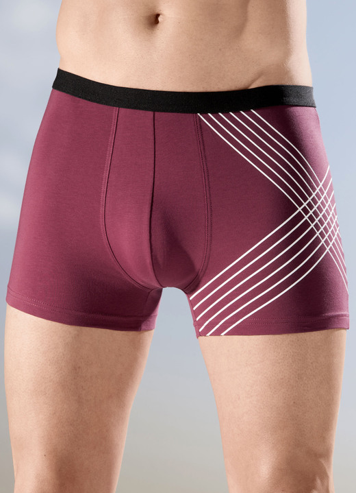 Unterhosen - Dreierpack Pants mit Elastikbund, in Größe 005 bis 011, in Farbe 2X BORDEAUX-WEISS, 1X SCHWARZ-WEISS