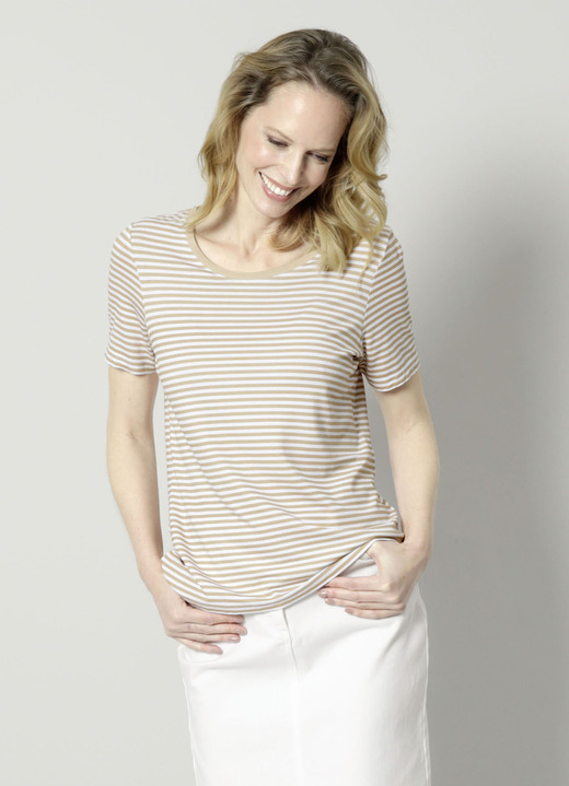- Shirt mit allover Ringel-Dessin, in Größe 038 bis 052, in Farbe SAND-WEISS Ansicht 1