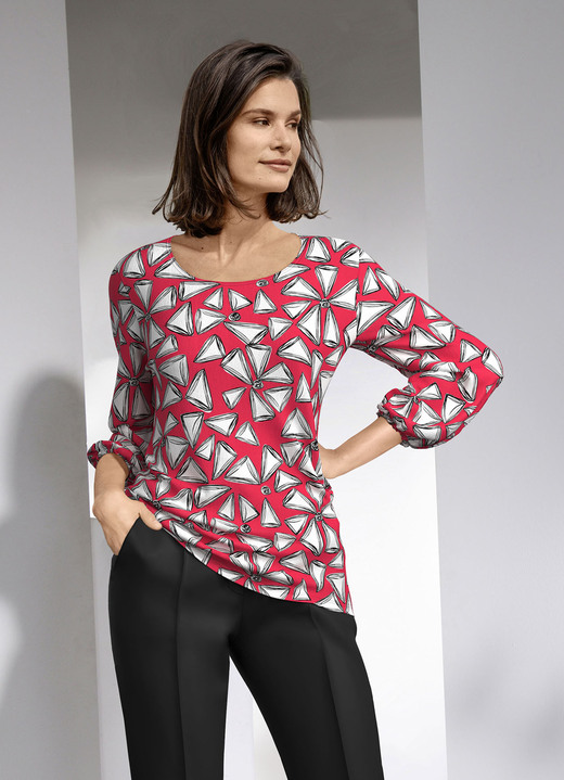 3/4-Arm - Shirt mit farbbrillantem Druck 3/4-Arm - Shirt mit farbbrillantem Druck, in Größe 040 bis 052, in Farbe ROT-WEISS-SCHWARZ