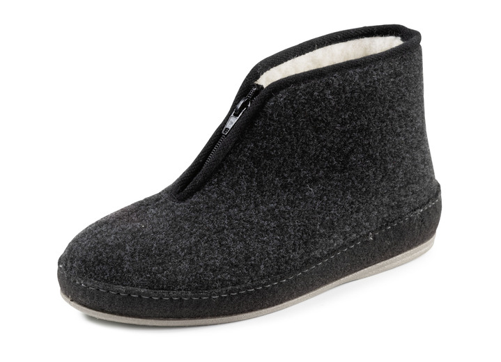 Hausschuhe - Textil-Stiefelette mit praktischem Reißverschluss Hausschuhe - Textil-Stiefelette mit praktischem Reißverschluss, in Größe 040 bis 046, in Farbe SCHWARZ