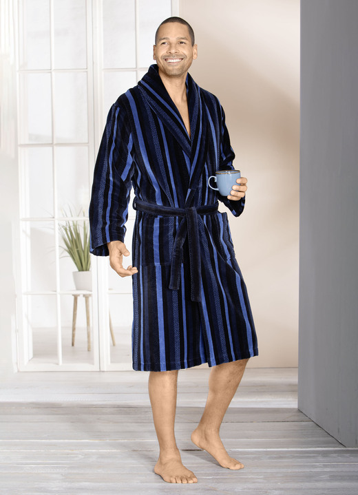 - Bademantel in bequemer Qualität, in Größe L (52/54) bis XXL (60/62), in Farbe BLAU-SCHWARZ