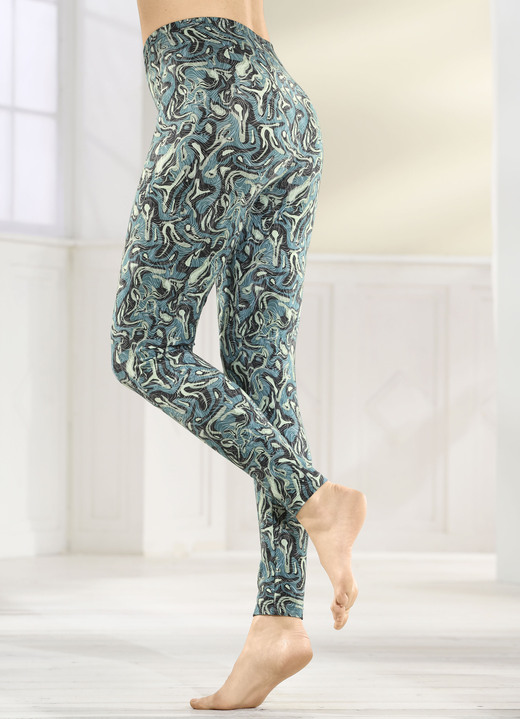 - Laurina Leggings mit farbbrillantem Digitaldruck, in Größe L (44/46) bis XXL (52/54), in Farbe SCHWARZ-PETROL-BUNT Ansicht 1