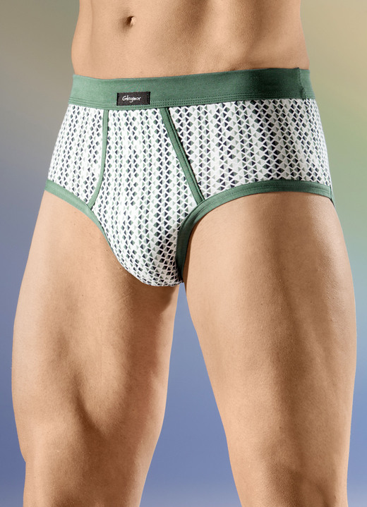 Unterhosen - Viererpack Slips mit Softbund, in Größe 005 bis 011, in Farbe 2X GRÜN-WEISS, 2X JEANSBLAU-WEISS Ansicht 1