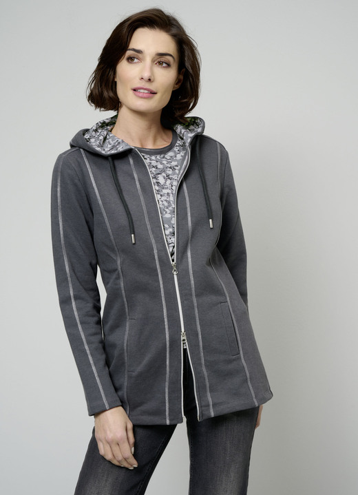 - Sweatjacke mit seitlichen Eingrifftaschen, in Größe 038 bis 044, in Farbe ANTIKSILBER-GRAU-WEISS Ansicht 1