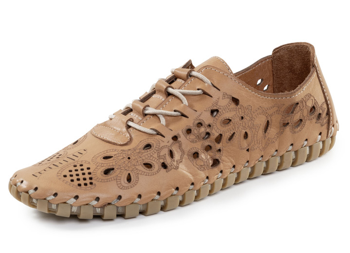 Slipper & Schnürschuhe - ELENA EDEN Slipper aus weichem Nappaleder mit Prägung, in Größe 036 bis 041, in Farbe COGNAC Ansicht 1