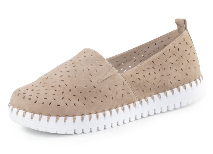 Weite H - ELENA EDEN, sommerliche Damen-Slipper, Weite H, mit herausnehmbarem Fußbett, in Größe 036 bis 042, in Farbe TAUPE Ansicht 1