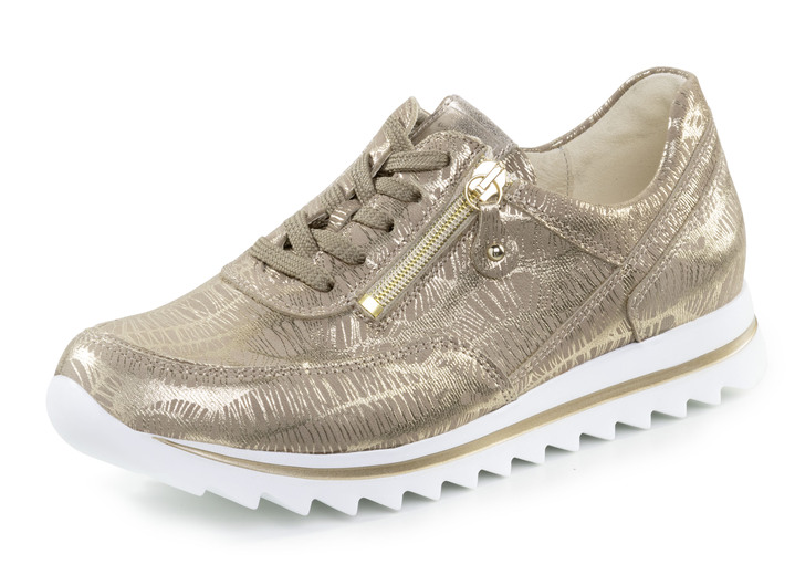 Weite H - Waldläufer Schnür-Sneaker aus effektvoll geprägtem Nubukleder, in Größe 3 1/2 bis 8, in Farbe ANTIKGOLD Ansicht 1