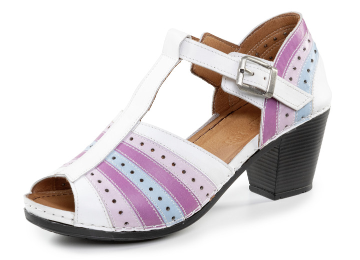 Sandaletten & Pantoletten - Gemini Stegspangen-Sandalette mit Zierlochung, in Größe 036 bis 042, in Farbe WEISS-BUNT Ansicht 1