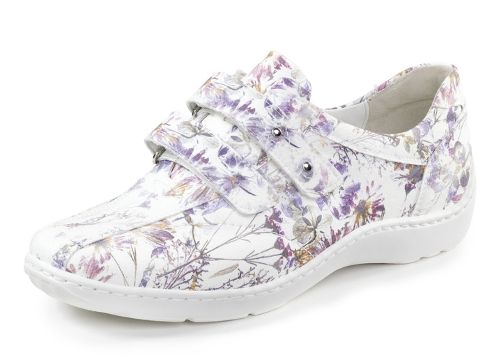 Weite H - Waldläufer, bequeme Damen-Slipper, Weite H, mit herausnehmbarem Fußbett, in Größe 3 1/2 bis 8, in Farbe WEISS-BUNT Ansicht 1