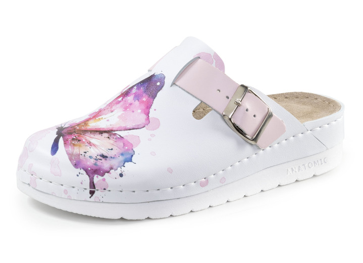 Sandaletten & Pantoletten - ELENA EDEN Clog mit hübschem Schmetterlings-Druck, in Größe 036 bis 041, in Farbe WEISS-BUNT Ansicht 1