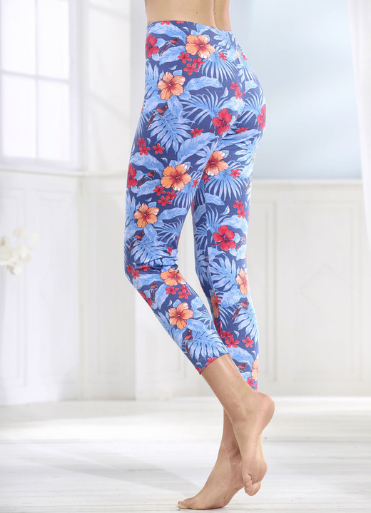 Leggings - Leggings in 7/8-Länge mit hübschem Floraldessin, in Größe 036 bis 052, in Farbe JEANSBLAU-BUNT