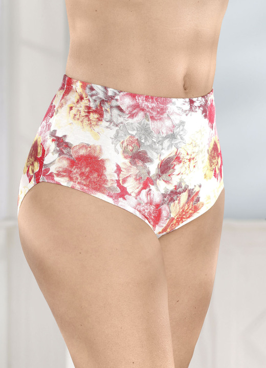Slips - Viererpack Slips mit hübschem Floraldessin, in Größe 038 bis 056, in Farbe ECRU-ROT-BUNT Ansicht 1