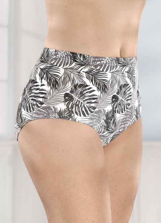 Slips - Viererpack Slips mit floralem Druckdessin, in Größe 038 bis 054, in Farbe WEISS-GRAU-SCHWARZ