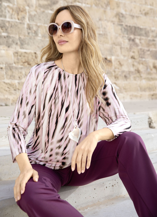 Langarm - Shirt-Tunika mit hübscher Fältelung, in Größe 036 bis 052, in Farbe ROSÉ-TAUPE-SCHWARZ-BUNT Ansicht 1