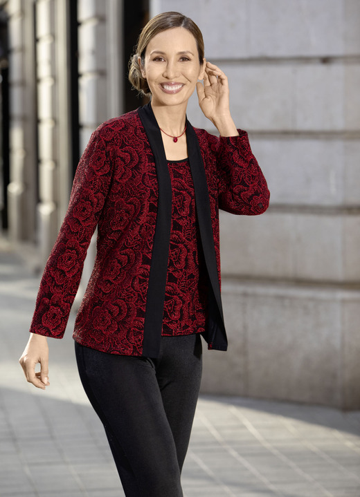Abendkleider - Shirt-Tunika in 2-in-1-Optik, in Größe 036 bis 054, in Farbe ROT-SCHWARZ Ansicht 1